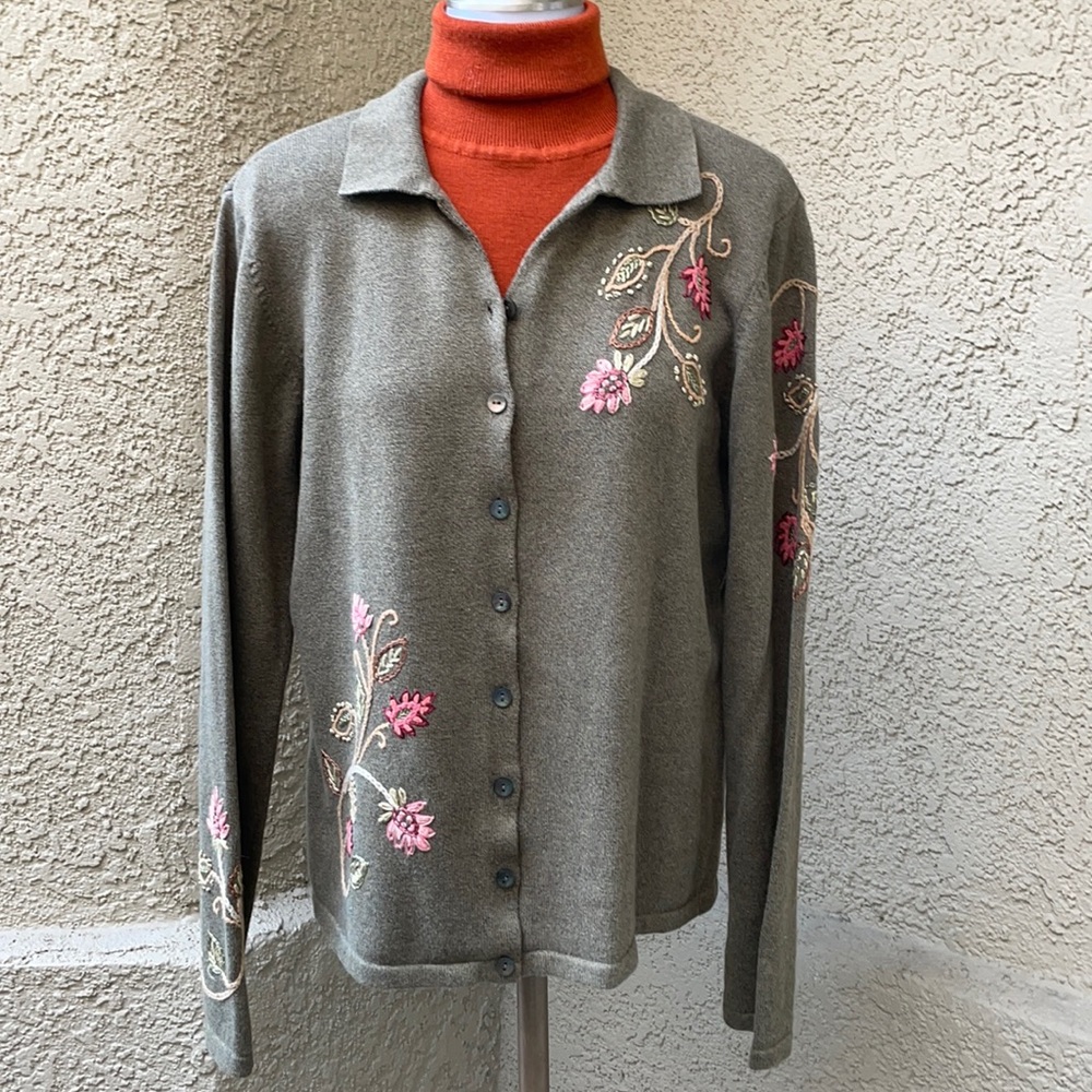 Vintage dark olive Talbots cotton cardigan
